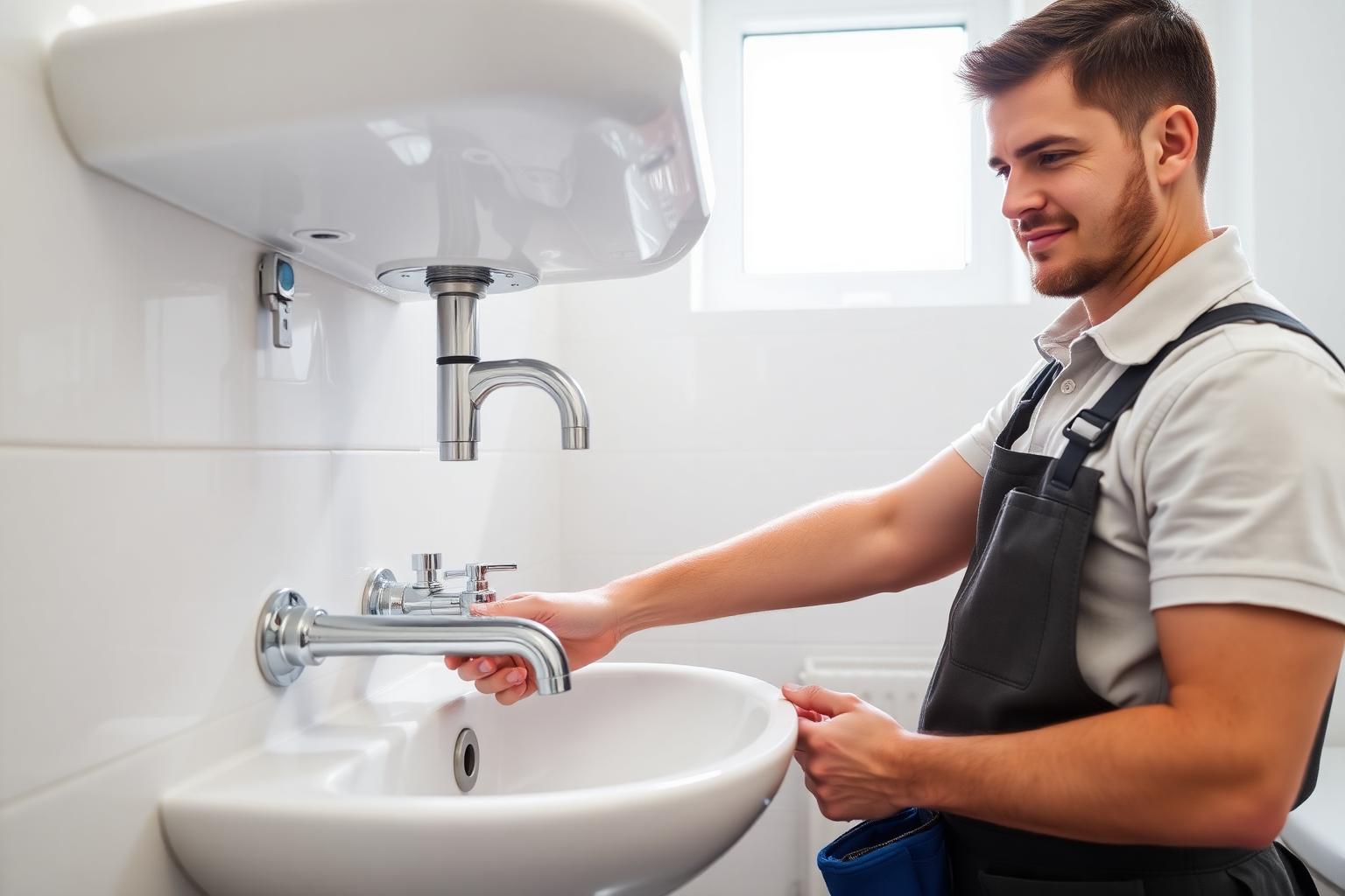 Project Plumbing Aus tradesman installing chrome bathroom fixtures